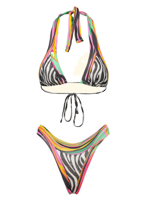 Bikini Triangolo Alto con Slip Americano Fisso Fantasia